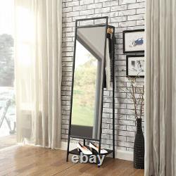 Full Length Mirror with Storage Rack Floor Standing Dressing Open Wardrobe Shelf