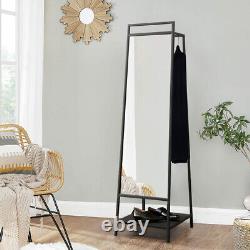 Full Length Mirror with Storage Rack Floor Standing Dressing Open Wardrobe Shelf