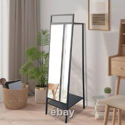 Full Length Mirror with Storage Rack Floor Standing Dressing Open Wardrobe Shelf