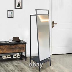 Full Length Mirror with Storage Rack Floor Standing Dressing Open Wardrobe Shelf