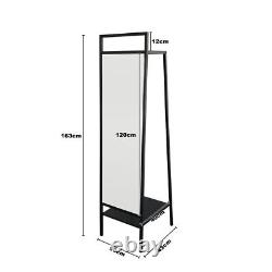 Full Length Mirror with Storage Rack Floor Standing Dressing Open Wardrobe Shelf