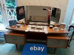 G Plan desk dressing table teak with 3 mirrors, glass top and make up drawer