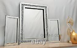 Gatsby Dressing Table Mirror Crushed Diamond Crystal Silver Bevel Glass 87x63cm