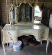 Genuine Vintage French Louis Style Dressing Table Triple Mirror Key Glass Top