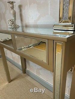 Georgia Champagne Gold Trim Mirrored Glass 2 Drawer Console Hall Dressing Table