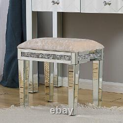 Glass Dressing Table Mirrored Bedroom Make-Up Console Mirror Stool Vanity Table