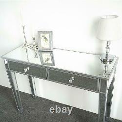 Glass Dressing Table Mirrored Make-up Desk 2 Drawers