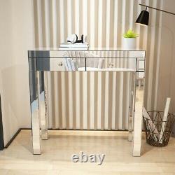 Glass Dressing Table Mirrored Make-up Desk 2 Drawers Bedroom Console Dresser