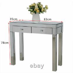 Glass Dressing Table Mirrored Make-up Desk 2 Drawers Bedroom Console Dresser