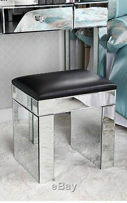 Glass Dressing Table Mirrored Make-up Desk 2 Drawers Console Black/White Stool