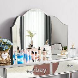Glass Dressing Table Stool Mirrored Bedroom Make-Up Console Vanity Table Set UK