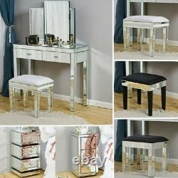 Glass Mirrored Bedroom Furniture-Dressing Table, Stool, Mirrors, Bedside Table