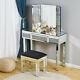 Glass Mirrored Dressing Table Makeup Desk Diamond Mirror Draw Stool Bedroom Uk