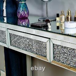 Glass Mirrored Dressing Table Makeup Desk Diamond Mirror Drawer Stool Bedroom UK