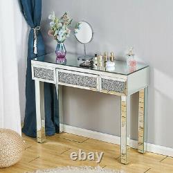 Glass Mirrored Dressing Table Stool Bedroom Vanity Make-up Desk Diamond Mirror