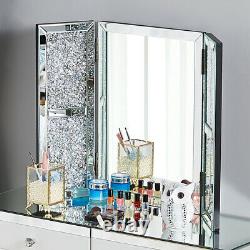 Glass Mirrored Withdiamond Bedroom Dressing Table Make-up Desk, Stool, Mirror