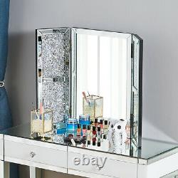 Glass Mirrored Withdiamond Bedroom Dressing Table Make up Desk, Stool, Mirror New