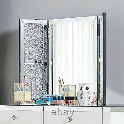 Glass Mirrored Withdiamond Bedroom Dressing Table Make-up Desk, Stool, Mirror UK