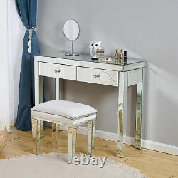 Glass Silver Mirrored 2 Drawer Hallway Console Table Display Hall Dressing Table
