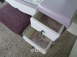 Glass Topped Queen Anne Style Dressing Table & Matching Stool, upcycled in lilac