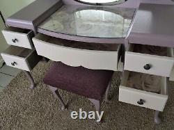 Glass Topped Queen Anne Style Dressing Table & Matching Stool, upcycled in lilac