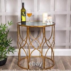 Gold Mirrored Side Table Metal Glass Hallway Living Room Home Accessory Chic