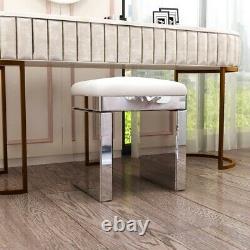 Gorgeous Mirrored Dressing Table Glass 2 Drawers Vanity Table / Leather Stool