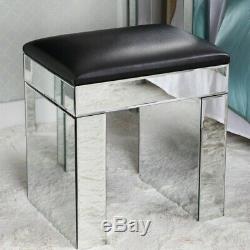 Gorgeous Mirrored Dressing Table Glass 2 Drawers Vanity Table / Leather Stool
