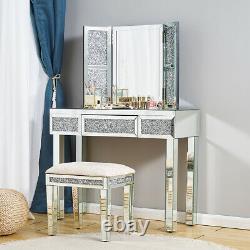 Gorgeous Mirrored diamond Dressing Table Glass Drawer Vanity Table, Mirror, Stool