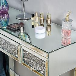 Gorgeous Mirrored diamond Dressing Table Glass Drawer Vanity Table, Mirror, Stool