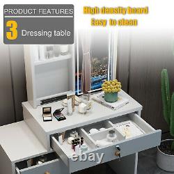 Gray Dressing Table Stool Jewelry Makeup Desk with Led Mirror & 4 Drawers Bedroom