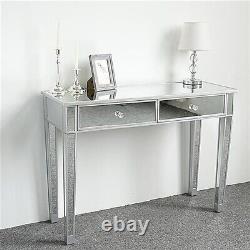 Great Pric-2 Drawers Glass Dressing Table Mirrored, Make-Up Console Vanity Table