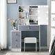 Grey Dressing Table With Led Bulbs Mirror 5 Drawers & Stool Set Make Up Desk