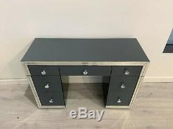 Grey Glass Mirrored Bedroom 7 Drawer Dressing Table
