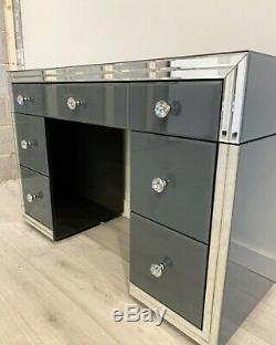 Grey Glass Mirrored Bedroom 7 Drawer Dressing Table