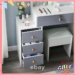 Grey Modern Dressing Table Makeup Desk Sliding Mirror Shelf Stool 4 Drawers UK