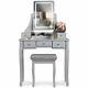 Grey Modern Dressing Table With Touch Led Mirror 5 Drawers Stool Set Makeup Desk