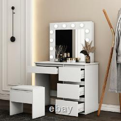 Grey Vanity Dressing Table Stool Set Makeup Desk Dresser 12 LED Bulbs Mirror