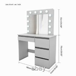Grey Vanity Dressing Table Stool Set Makeup Desk Dresser 12 LED Bulbs Mirror