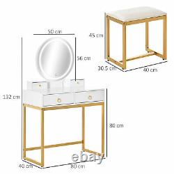 HOMCOM Dressing Table Set Vanity Desk With LED Mirror & Stool 4 Drawers