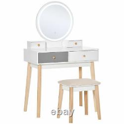 HOMCOM Dressing Table Set With LED Mirror, Stool & 4 Drawers Makeup Desk Grey