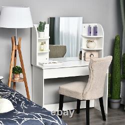 HOMCOM Wood Dressing Table With Mirror Big Drawers Open Shelf Writing Desk Bedroom