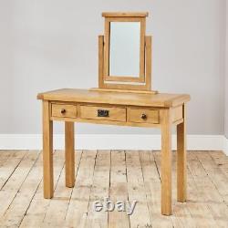 Hereford Rustic Oak Dressing Table Mirror and Scoop Chair Set CO-DT-CO-VM-D-101