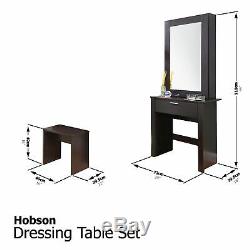 Hobson Mirrored Dressing Table Set Makeup Dresser Desk Drawer & Stool Espresso