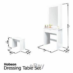 Hobson Mirrored Dressing Table Set Unit Makeup Dresser Desk Drawer & Stool White