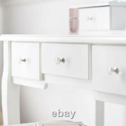 Hollywod Bulbs Mirror Dressing Table Stool Jewellery Cabinet White Vanity Set