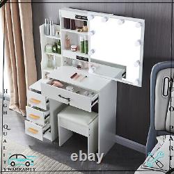 Hollywood Makeup Dressing Table with LED Lights Vanity Set Mirror Drawers Bedroom
