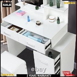 Hollywood Makeup Vanity Table & Cushioned Stool Dressing Room Bedroom Dresser