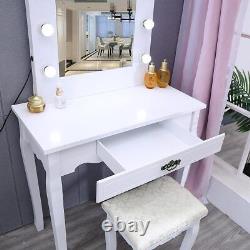 Hollywood Mirror Dressing Table with LED Light Mirror Vanity MakeUp Desk Stool Set