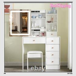 Hollywood Vanity Desk & Stool Makeup Table Set with LED Strip And Sliding Mirror